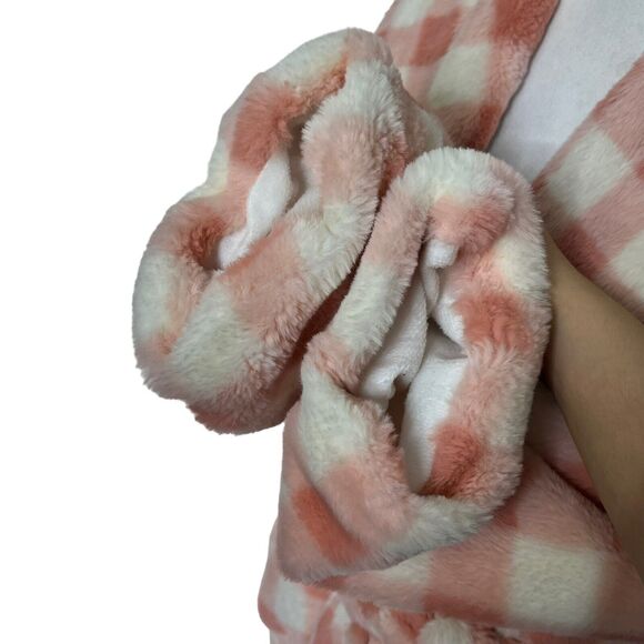 APPARIS Rare Gingham Check Teddy Coat with Tie Waist Pink Jacket Womens Size S/M - Picture 9 of 13